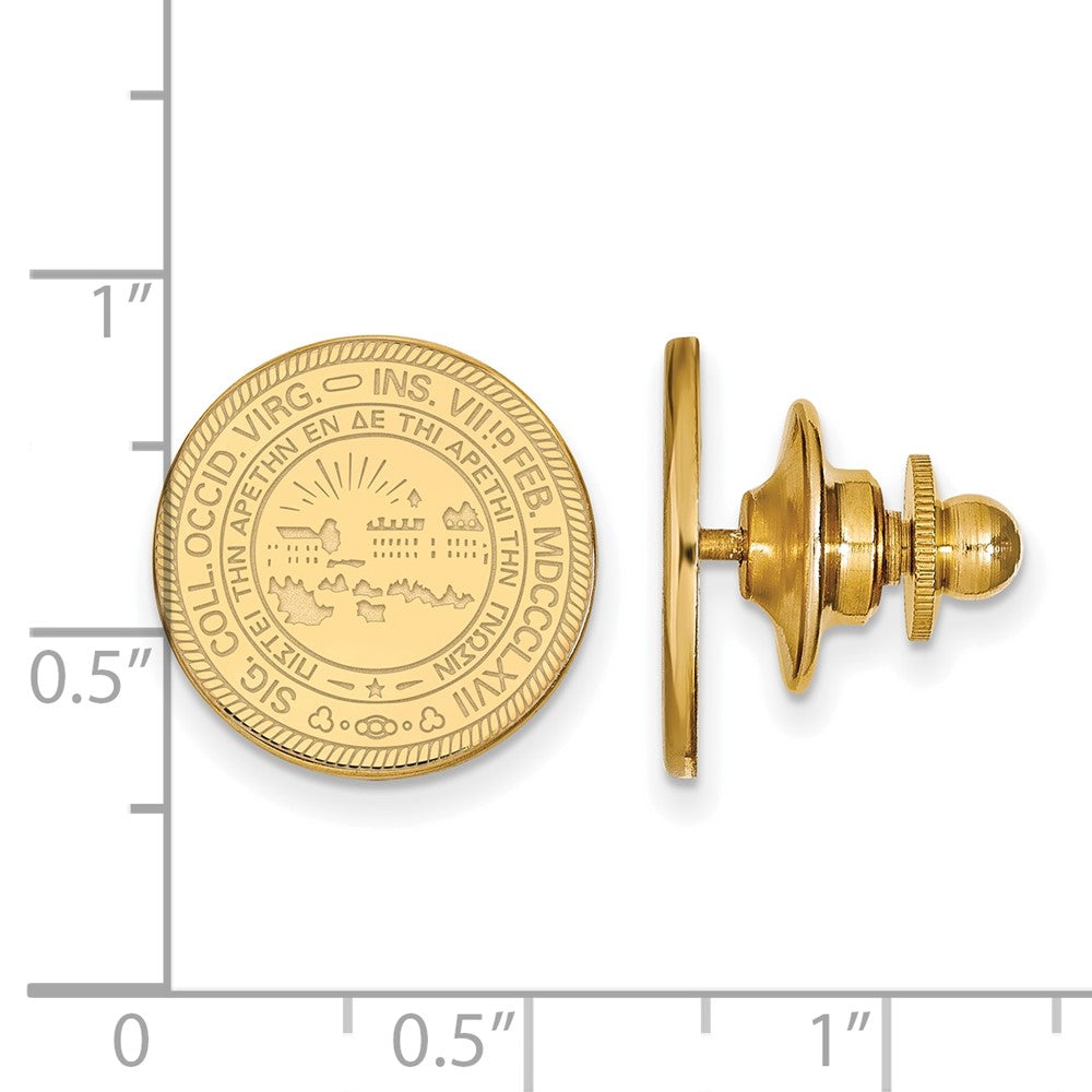 Alternate view of the 14K Gold Plated Silver West Virginia Univ. Crest 15mm Lapel or Tie Pin by The Black Bow Jewelry Co.