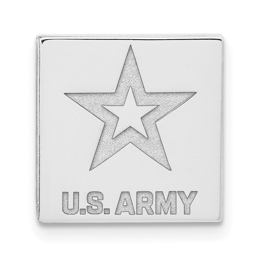 Sterling Silver Rhodium Plated U.S. Army 15mm Square Lapel or Tie Pin, Item M12335 by The Black Bow Jewelry Co.