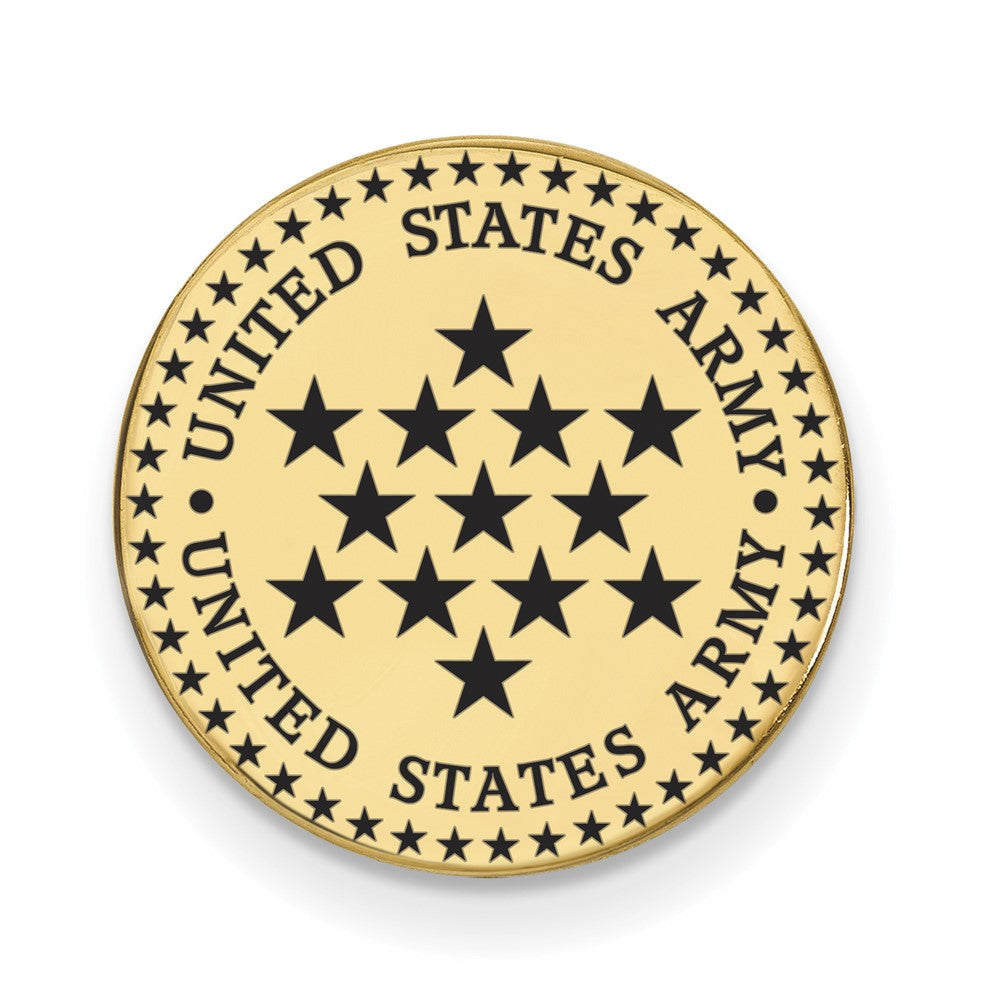 14K Gold Plated Silver U.S. Army Enamel 15mm Disc Lapel or Tie Pin, Item M12337 by The Black Bow Jewelry Co.