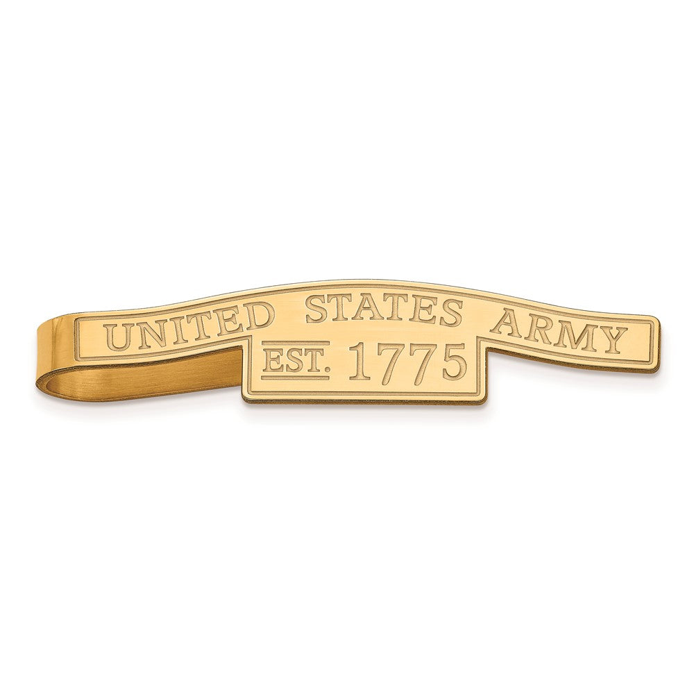 14K Yellow Gold Plated Sterling Silver U.S. Army Script Tie Bar, 49mm, Item M12338 by The Black Bow Jewelry Co.