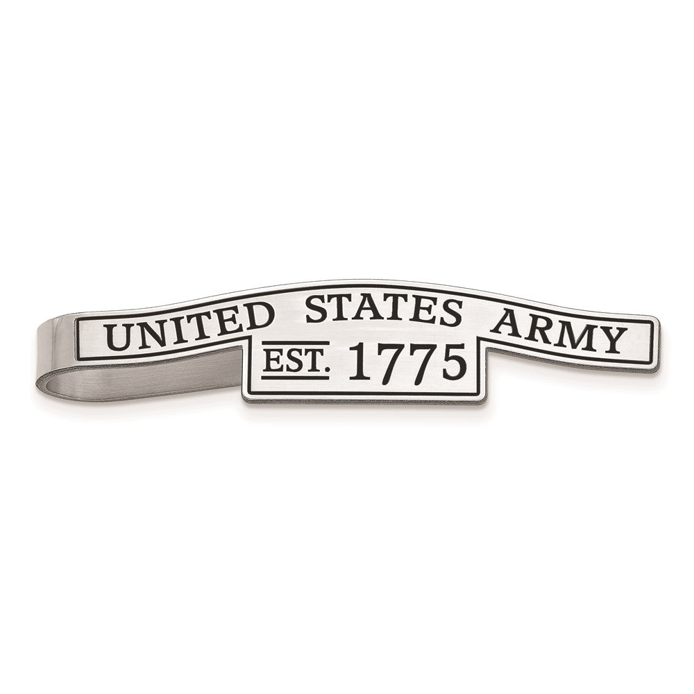Sterling Silver Rhodium Plated U.S. Army Epoxied Script Tie Bar, 49mm, Item M12340 by The Black Bow Jewelry Co.