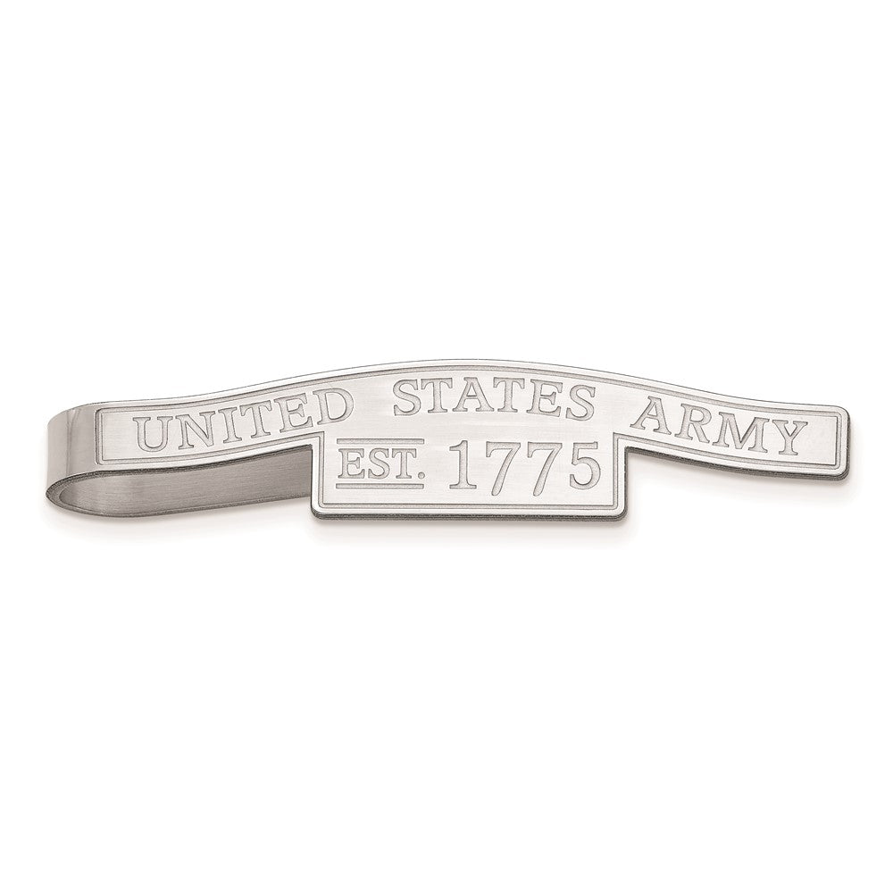 Sterling Silver Rhodium Plated U.S. Army Script Tie Bar, 49mm, Item M12341 by The Black Bow Jewelry Co.