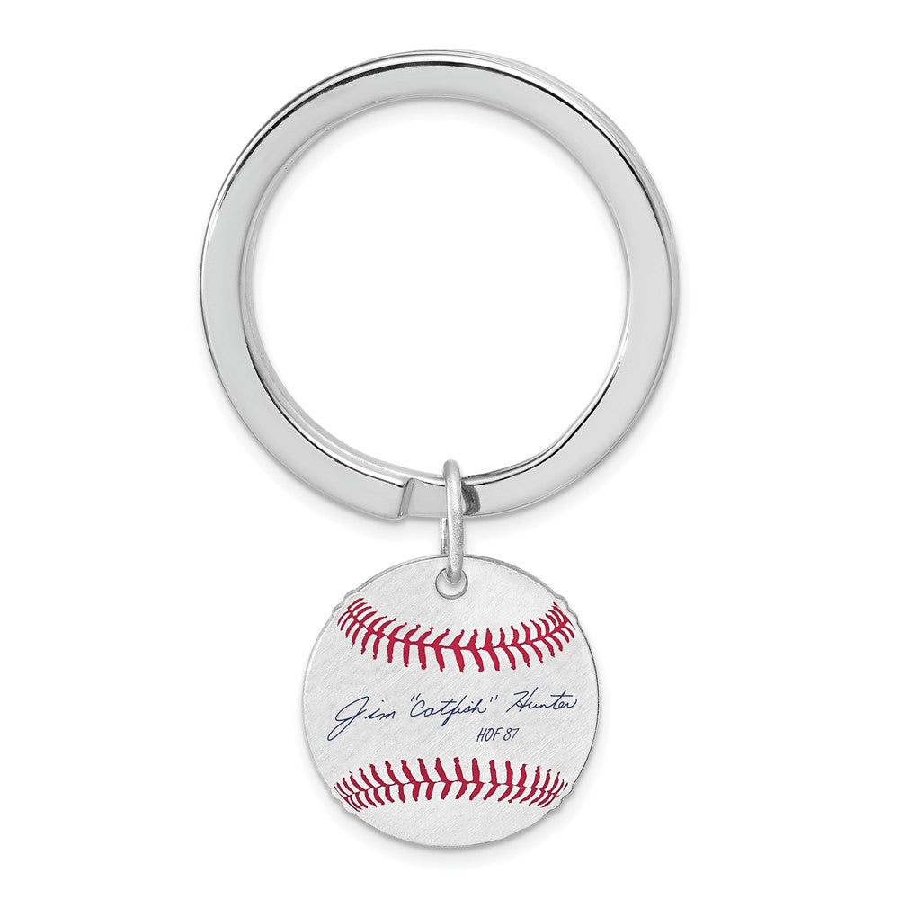 Sterling Silver Catfish Hunter Hall of Fame Epoxy Signature Key Chain, Item M12359 by The Black Bow Jewelry Co.