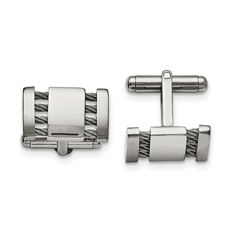 Men's Stainless Steel Brushed & Polished Cuff Links, 10 x 18mm, Item M8074 by The Black Bow Jewelry Co.