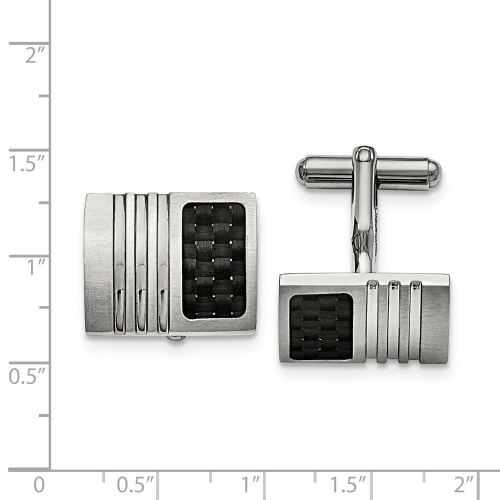 Alternate view of the Men's Stainless Steel and Carbon Fiber Grooved Cuff Links, 17 x 20mm by The Black Bow Jewelry Co.