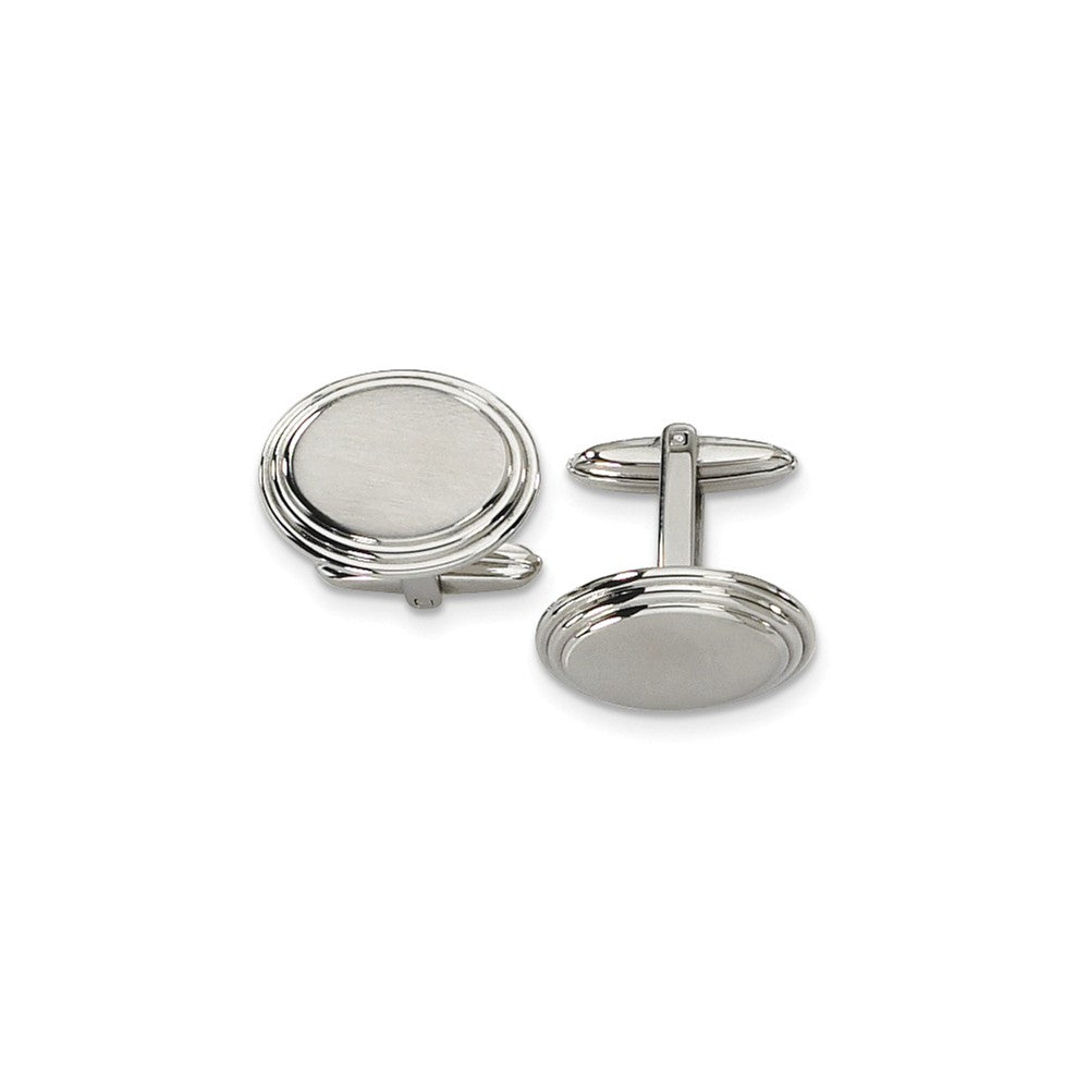 Men's Stainless Steel Brushed Oval Step Edge Cuff Links, 15 x 21mm, Item M8082 by The Black Bow Jewelry Co.