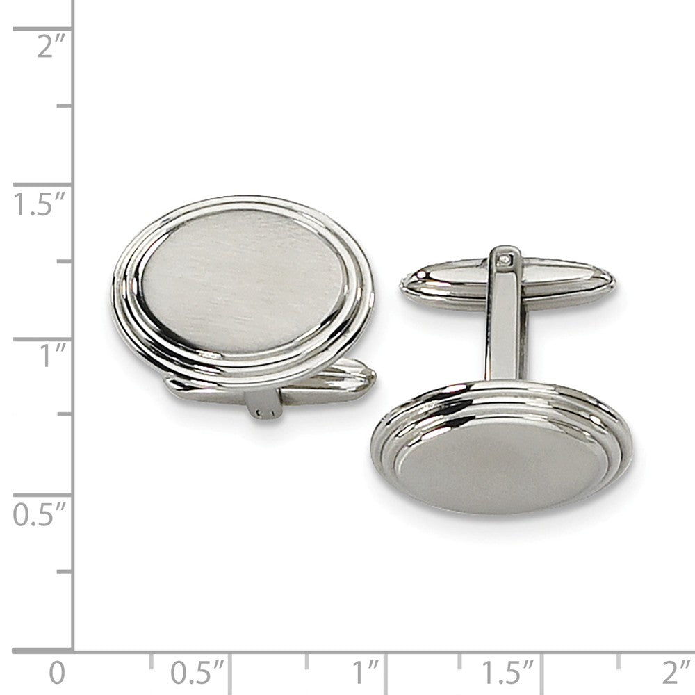 Alternate view of the Men's Stainless Steel Brushed Oval Step Edge Cuff Links, 15 x 21mm by The Black Bow Jewelry Co.