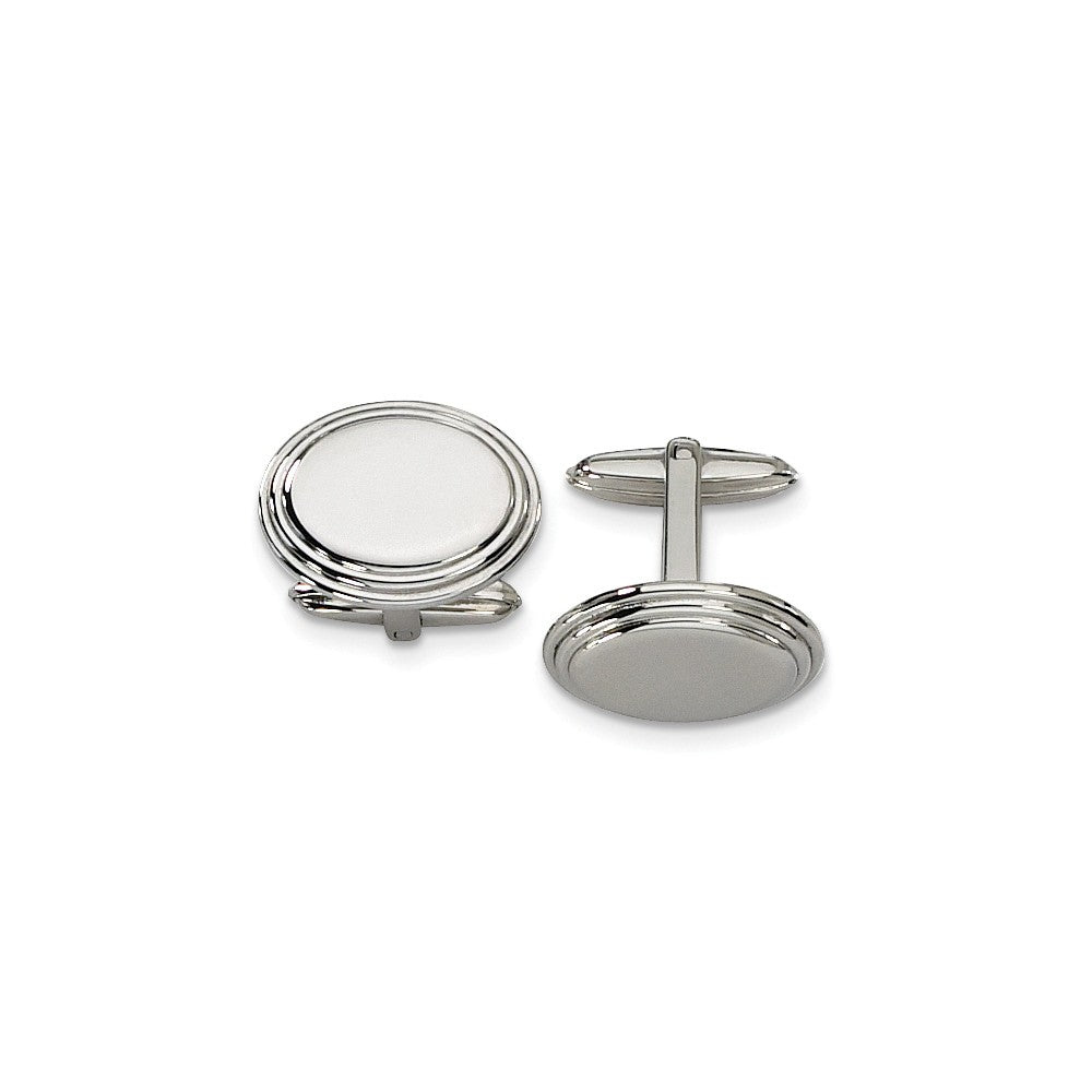 Men's Stainless Steel Polished Step Edge Cuff Links, 15 x 21mm, Item M8083 by The Black Bow Jewelry Co.