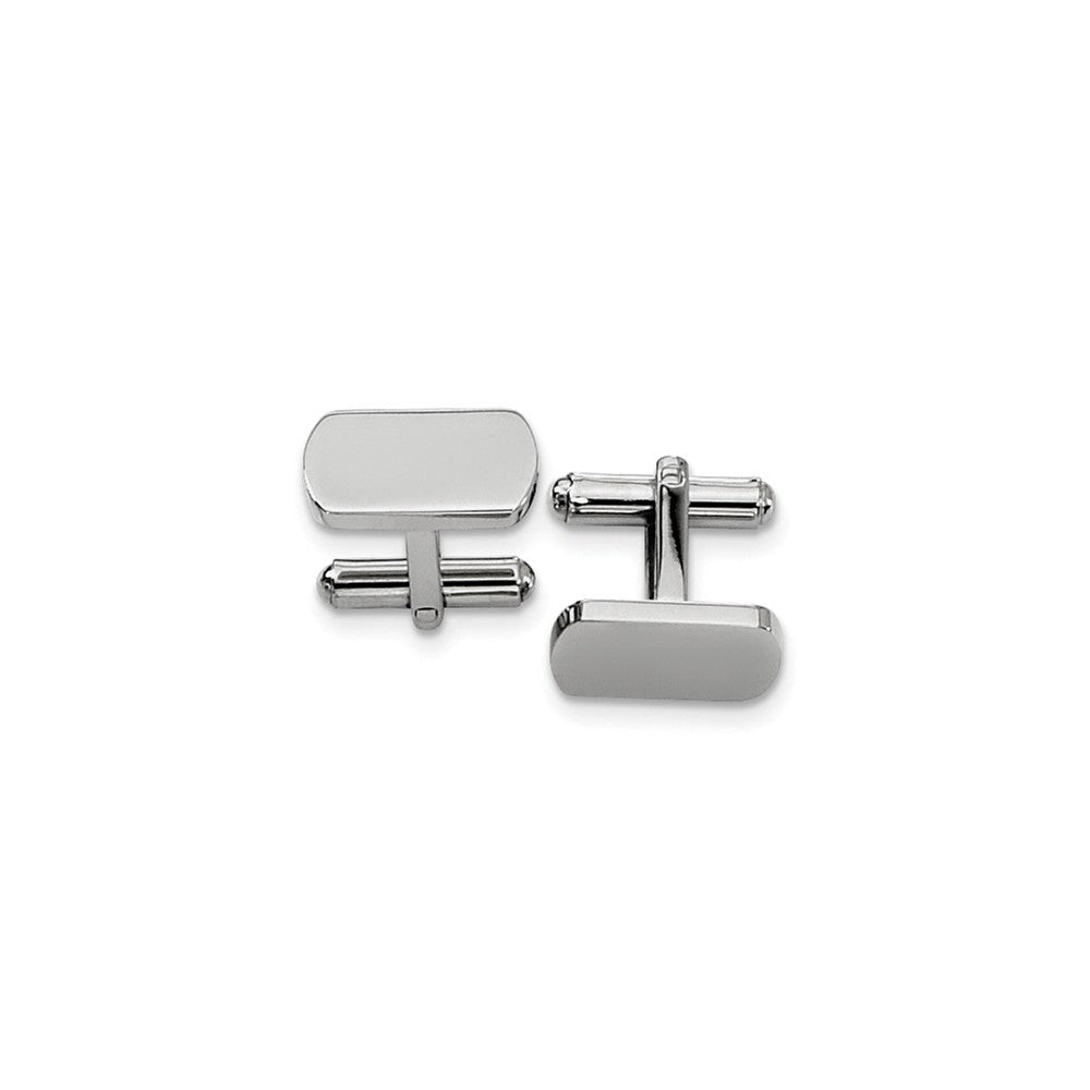 Men's Stainless Steel Polished Rectangular Cuff Links, 8 x 18mm, Item M8087 by The Black Bow Jewelry Co.