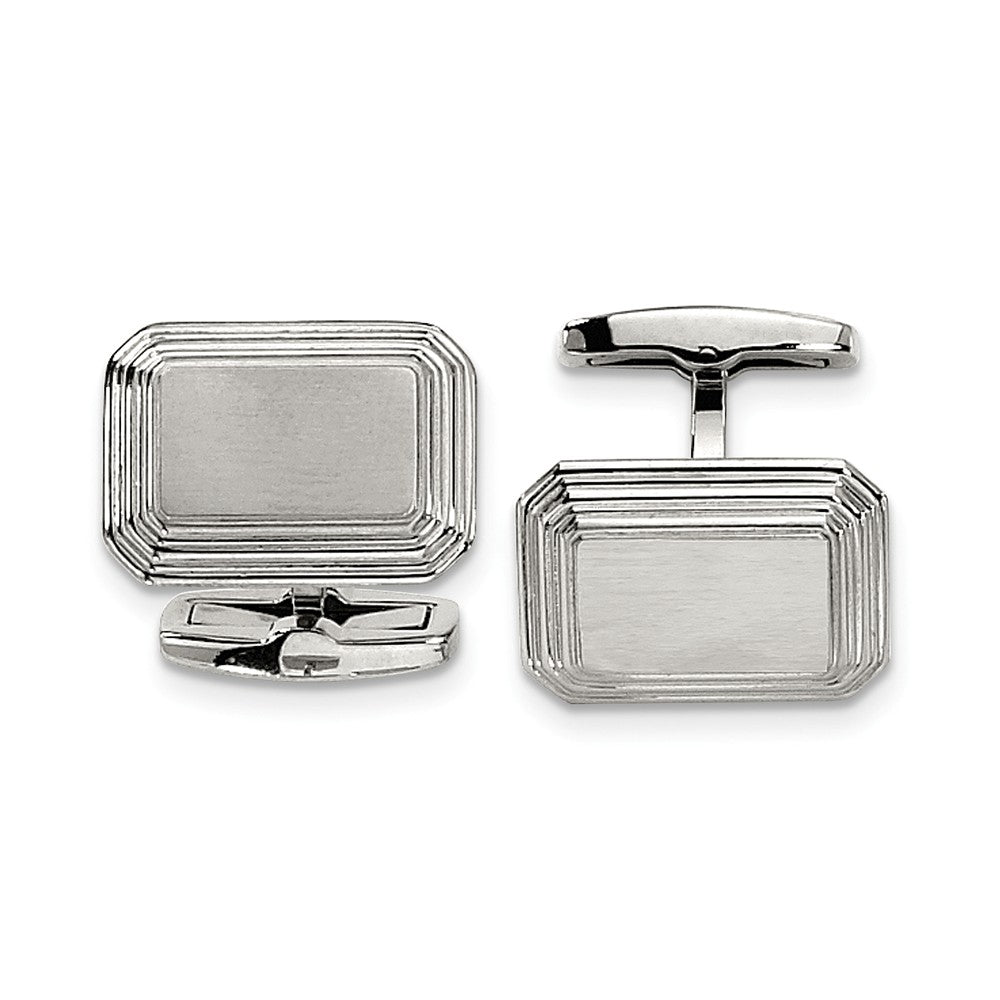 Men's Stainless Steel Brushed & Polished Step Edge Cuff Links, Item M8091 by The Black Bow Jewelry Co.