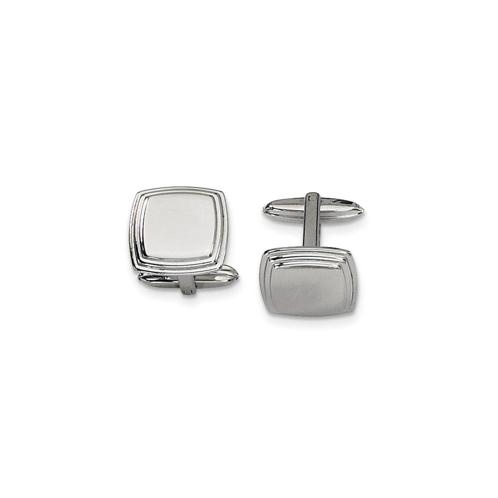 Men's Stainless Steel Polished Square Step Edge Cuff Links, Item M8095 by The Black Bow Jewelry Co.