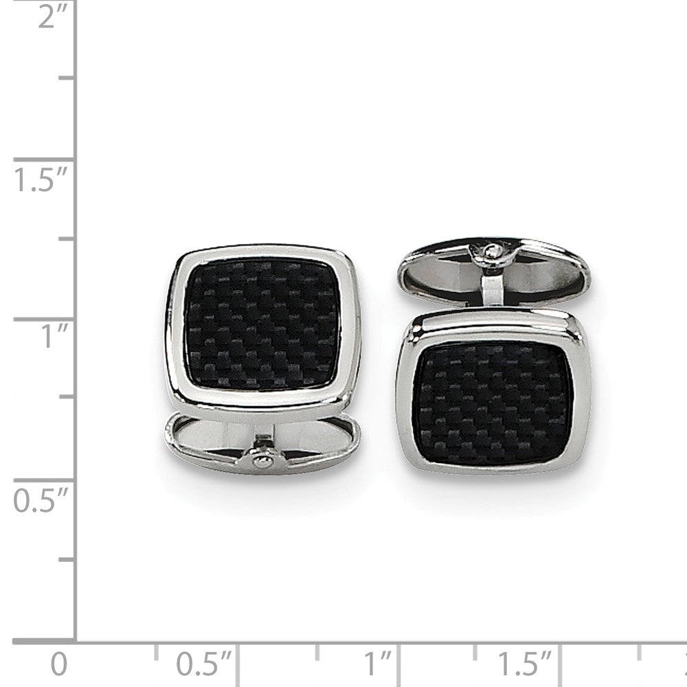 Alternate view of the Men's Stainless Steel and Carbon Fiber Square Cuff Links, 15mm by The Black Bow Jewelry Co.