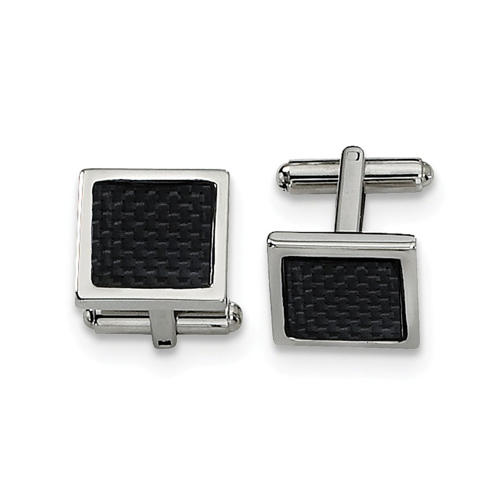 Men's Stainless Steel and Carbon Fiber Square Cuff Links, 16mm, Item M8103 by The Black Bow Jewelry Co.