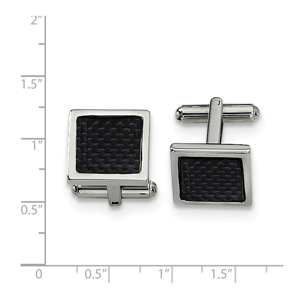 Alternate view of the Men's Stainless Steel and Carbon Fiber Square Cuff Links, 16mm by The Black Bow Jewelry Co.