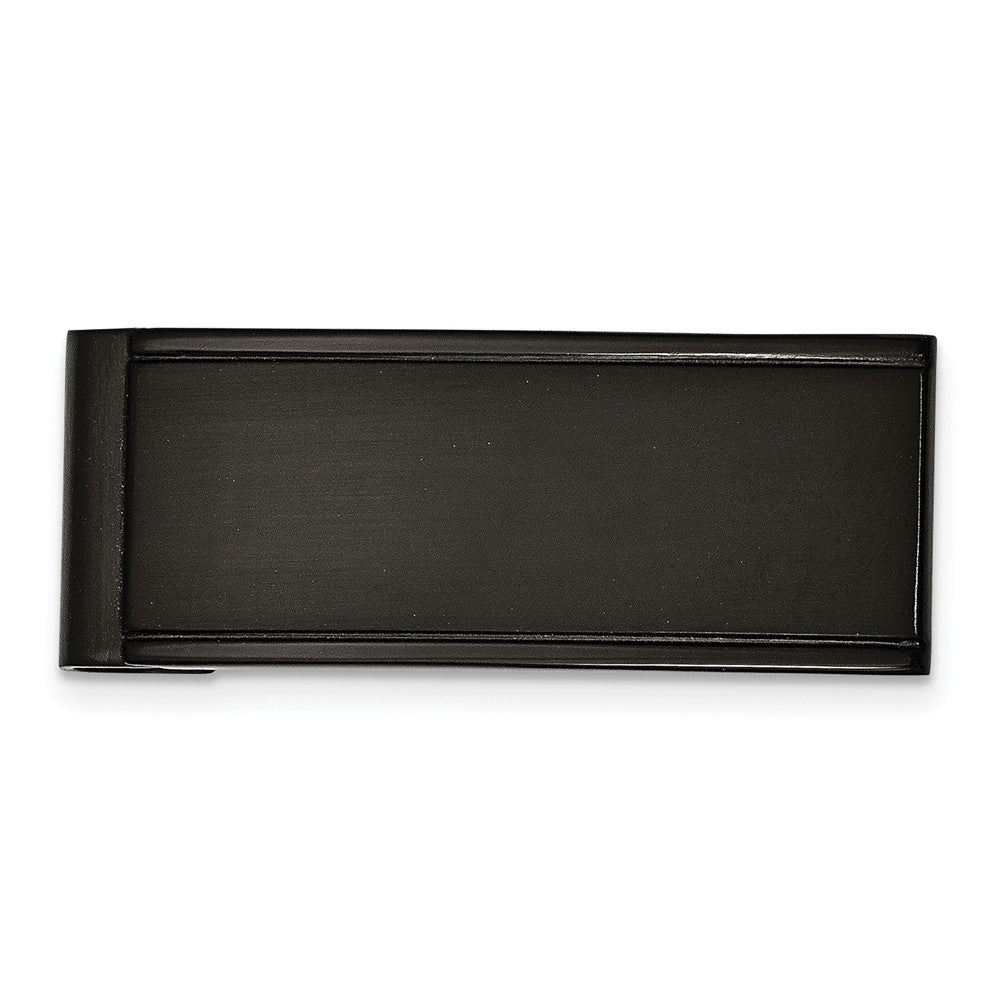 Men's Black-plated Stainless Steel Grooved Edge Money Clip, Item M8131 by The Black Bow Jewelry Co.