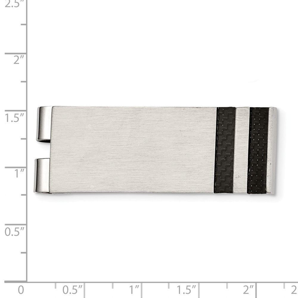 Alternate view of the Men's Brushed Stainless Steel and Black Carbon Fiber Money Clip by The Black Bow Jewelry Co.