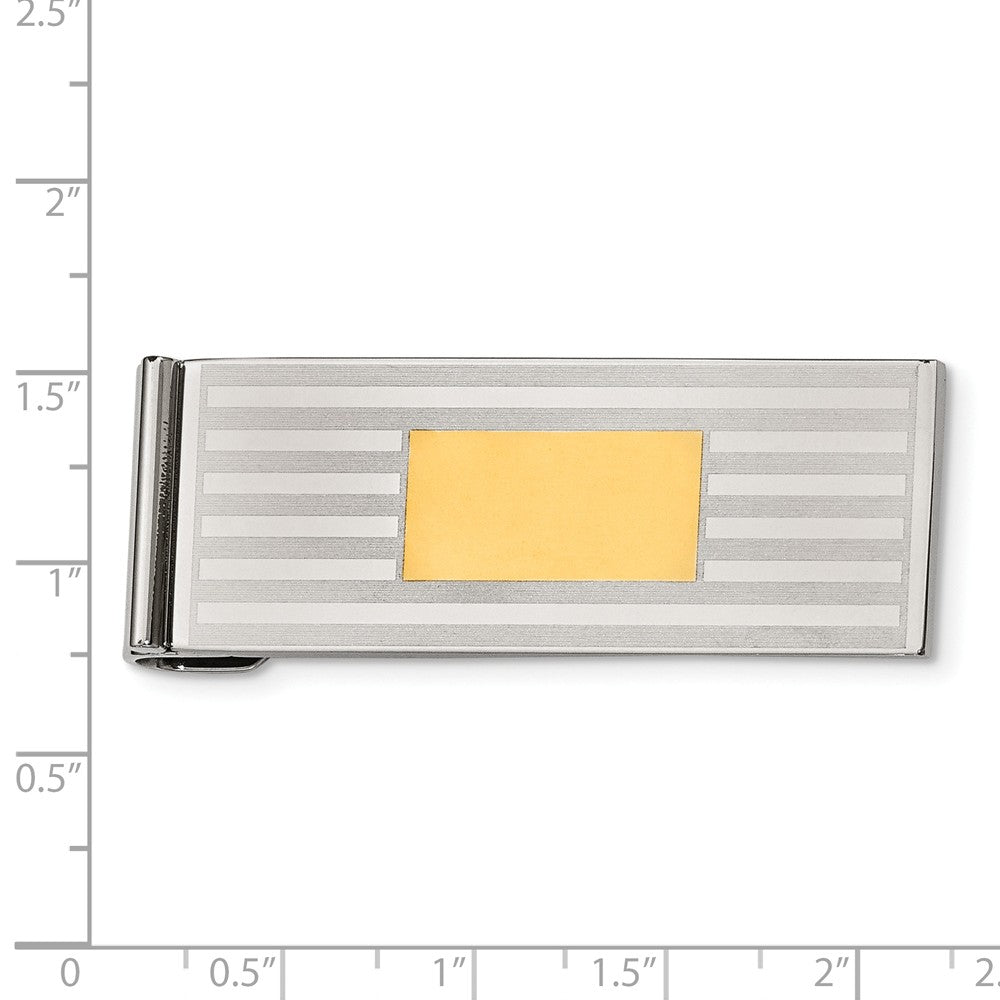 Alternate view of the Men's Stainless Steel and Gold Tone Striped Spring Loaded Money Clip by The Black Bow Jewelry Co.
