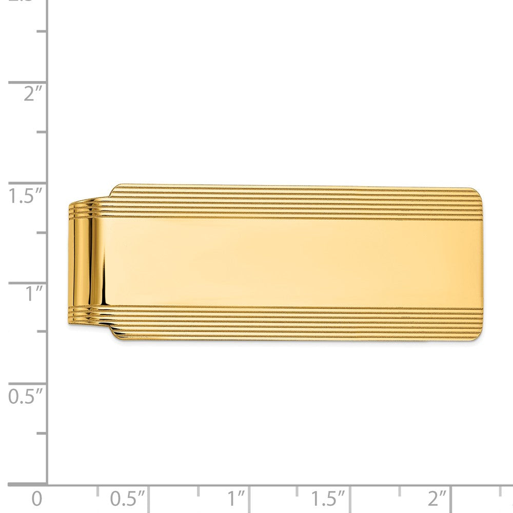 Alternate view of the Men's 14k Yellow Gold Striped Edge Fold-Over Money Clip by The Black Bow Jewelry Co.