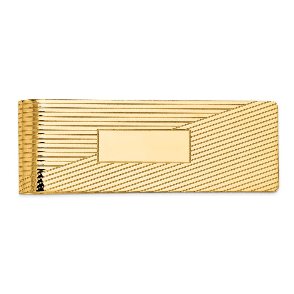 Men's 14k Yellow Gold Striped Fold-Over Money Clip, 20mm wide, Item M8158 by The Black Bow Jewelry Co.