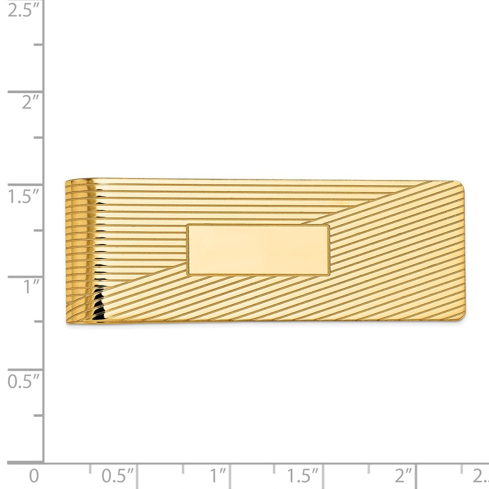 Alternate view of the Men's 14k Yellow Gold Striped Fold-Over Money Clip, 20mm wide by The Black Bow Jewelry Co.