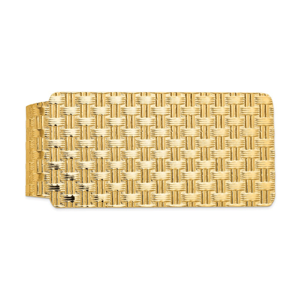 Men's 14k Yellow Gold Basket Weave Wide Fold-Over Money Clip, Item M8162 by The Black Bow Jewelry Co.
