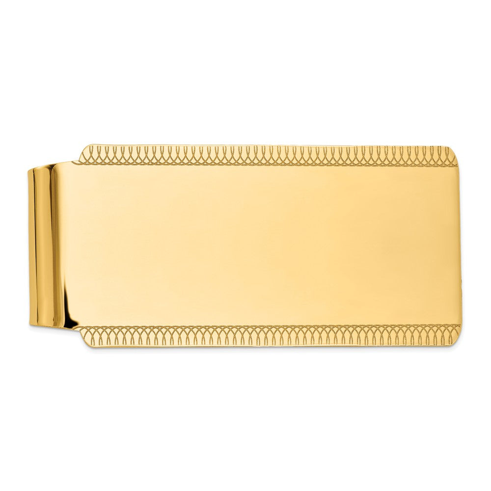 Men's 14k Yellow Gold Etched Edge Polished Fold-Over Money Clip, Item M8164 by The Black Bow Jewelry Co.