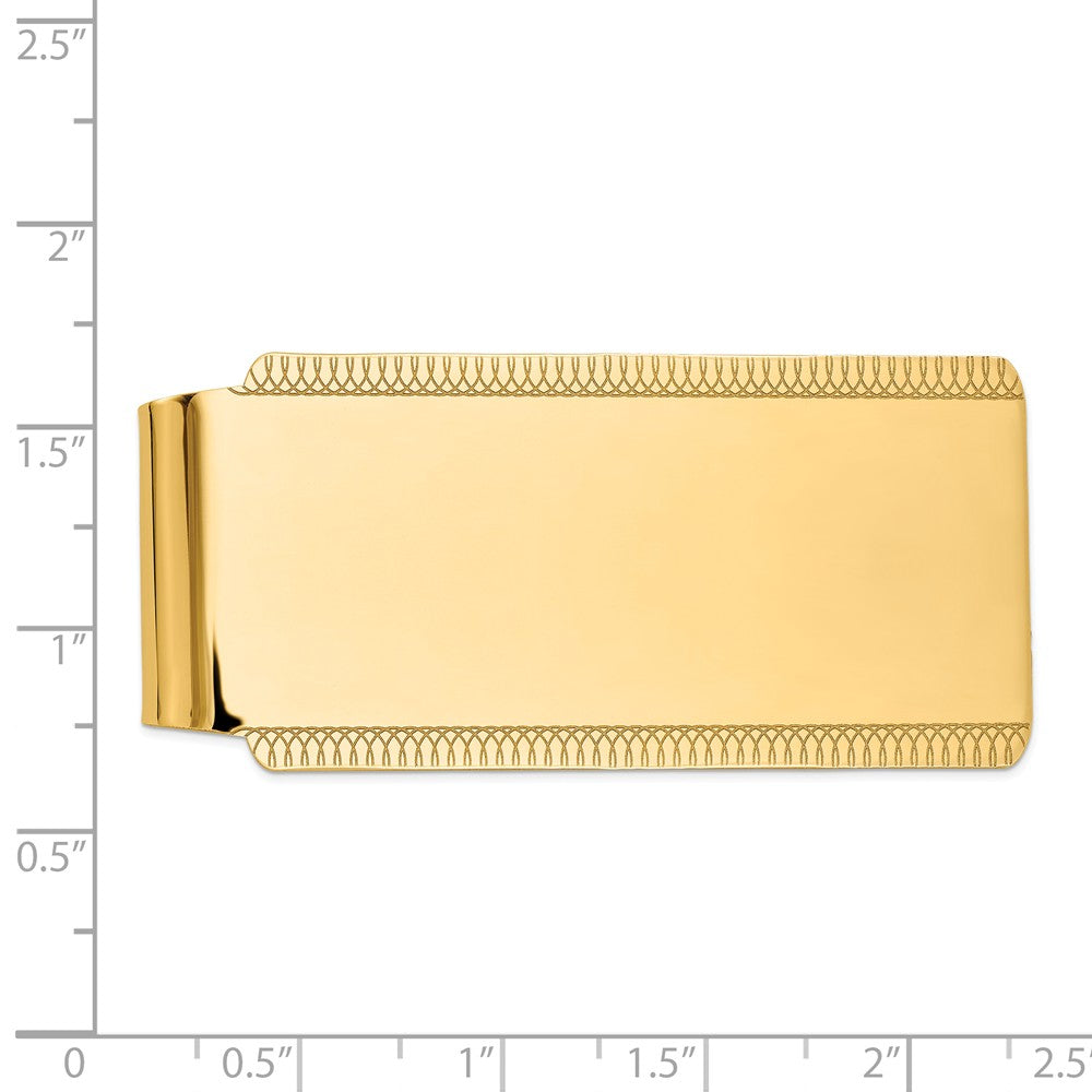 Alternate view of the Men's 14k Yellow Gold Etched Edge Polished Fold-Over Money Clip by The Black Bow Jewelry Co.