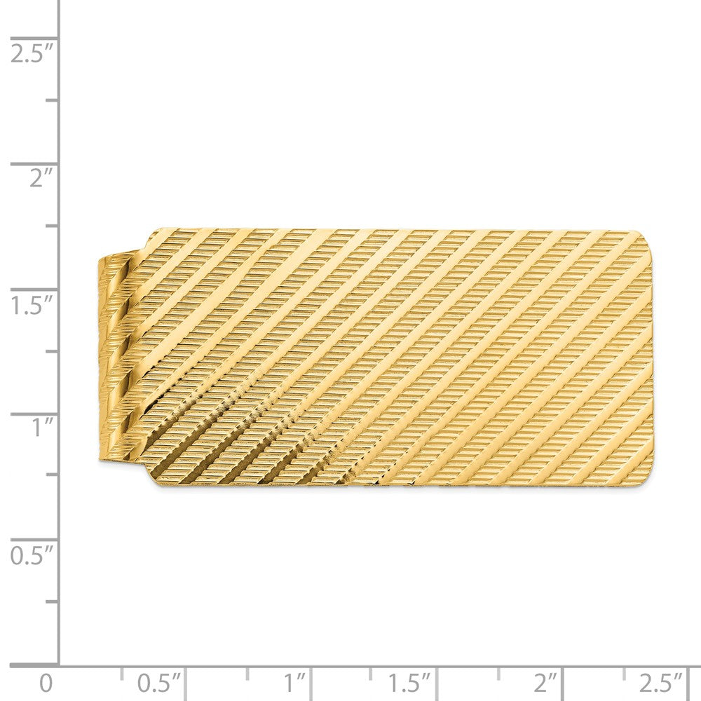 Alternate view of the Men's 14k Yellow Gold Diagonal Textured Striped Wide Money Clip by The Black Bow Jewelry Co.
