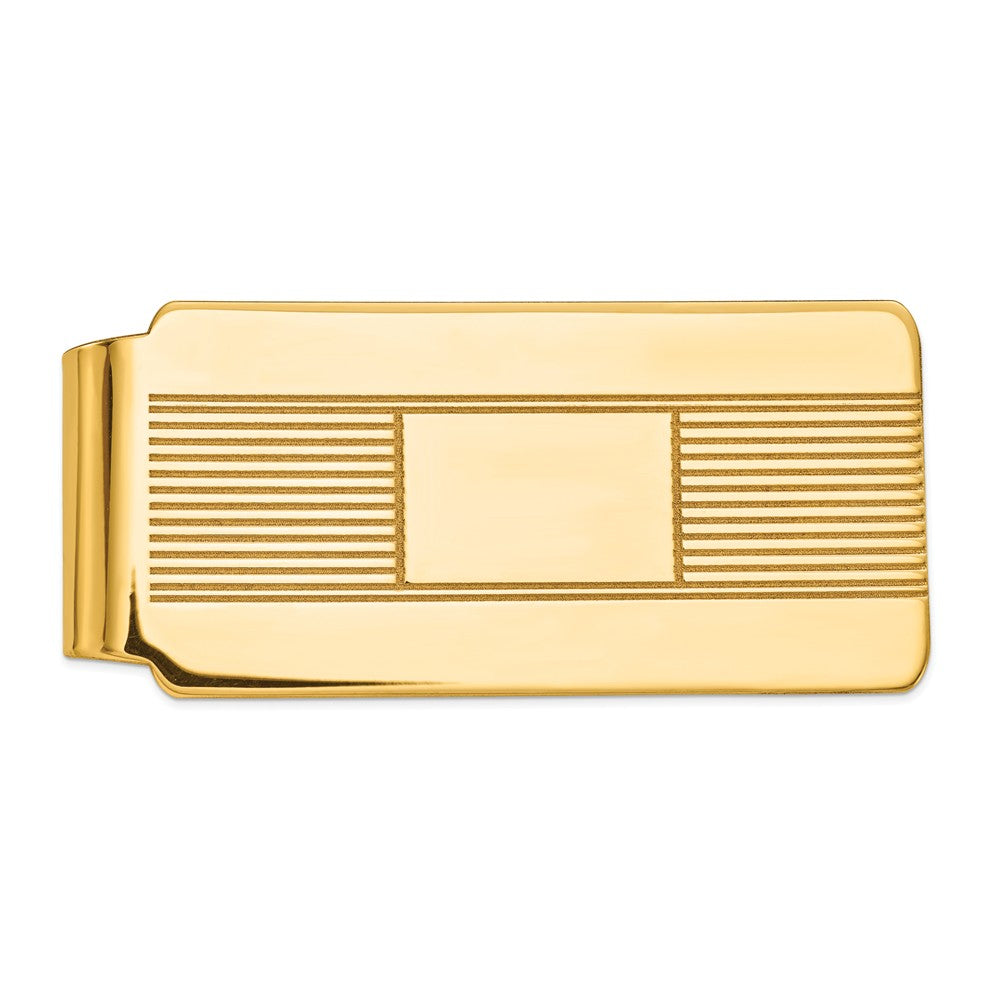 Men's 14k Yellow Gold Striped Fold-Over Wide Money Clip, Item M8167 by The Black Bow Jewelry Co.
