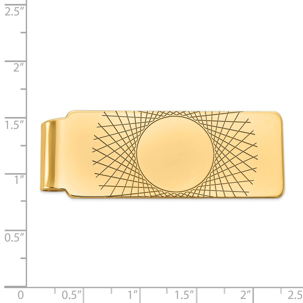 Alternate view of the Men's 14k Yellow Gold Carved Fold-Over Money Clip, 20mm wide by The Black Bow Jewelry Co.
