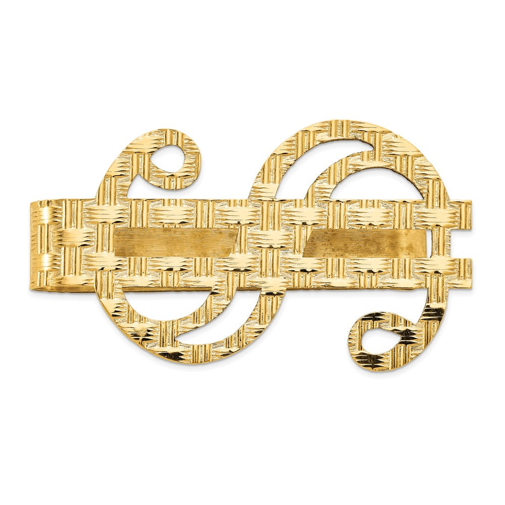 Men&#39;s 14k Yellow Gold Basket Weave Dollar Sign Fold-Over Money Clip, Item M8178 by The Black Bow Jewelry Co.