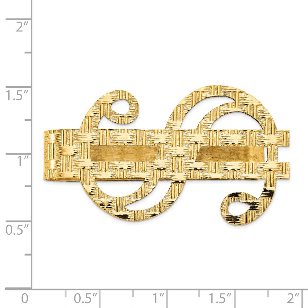 Alternate view of the Men&#39;s 14k Yellow Gold Basket Weave Dollar Sign Fold-Over Money Clip by The Black Bow Jewelry Co.