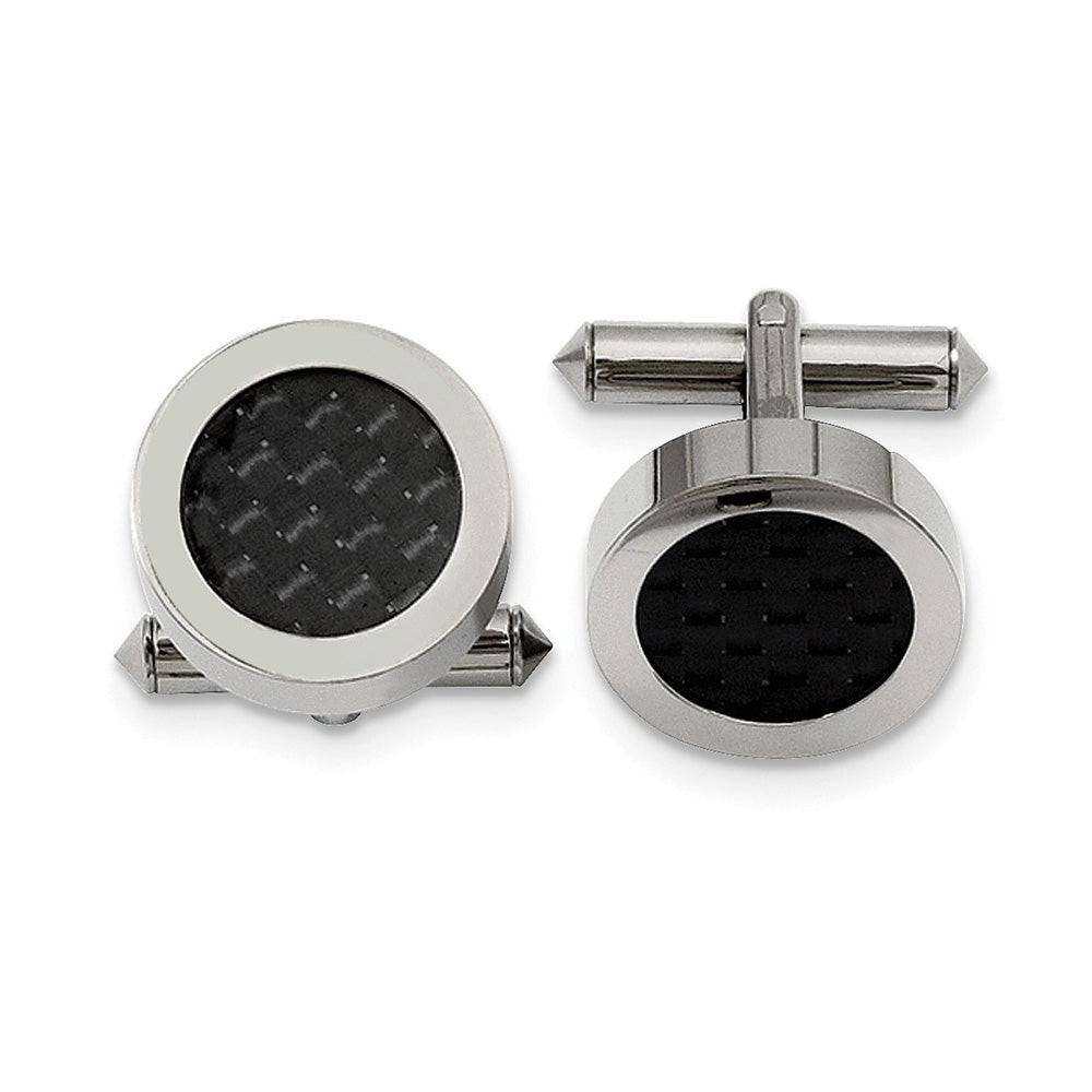 Men's Titanium & Black Carbon 18mm Round Cuff Links, Item M8200 by The Black Bow Jewelry Co.
