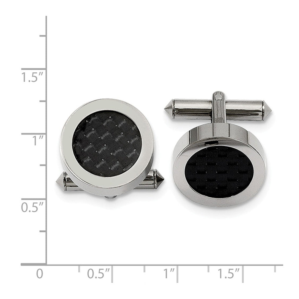 Alternate view of the Men's Titanium & Black Carbon 18mm Round Cuff Links by The Black Bow Jewelry Co.
