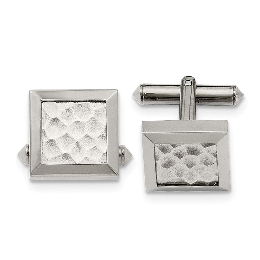 Men's Titanium 16mm Square Polished and Hammered Cuff Links, Item M8201 by The Black Bow Jewelry Co.