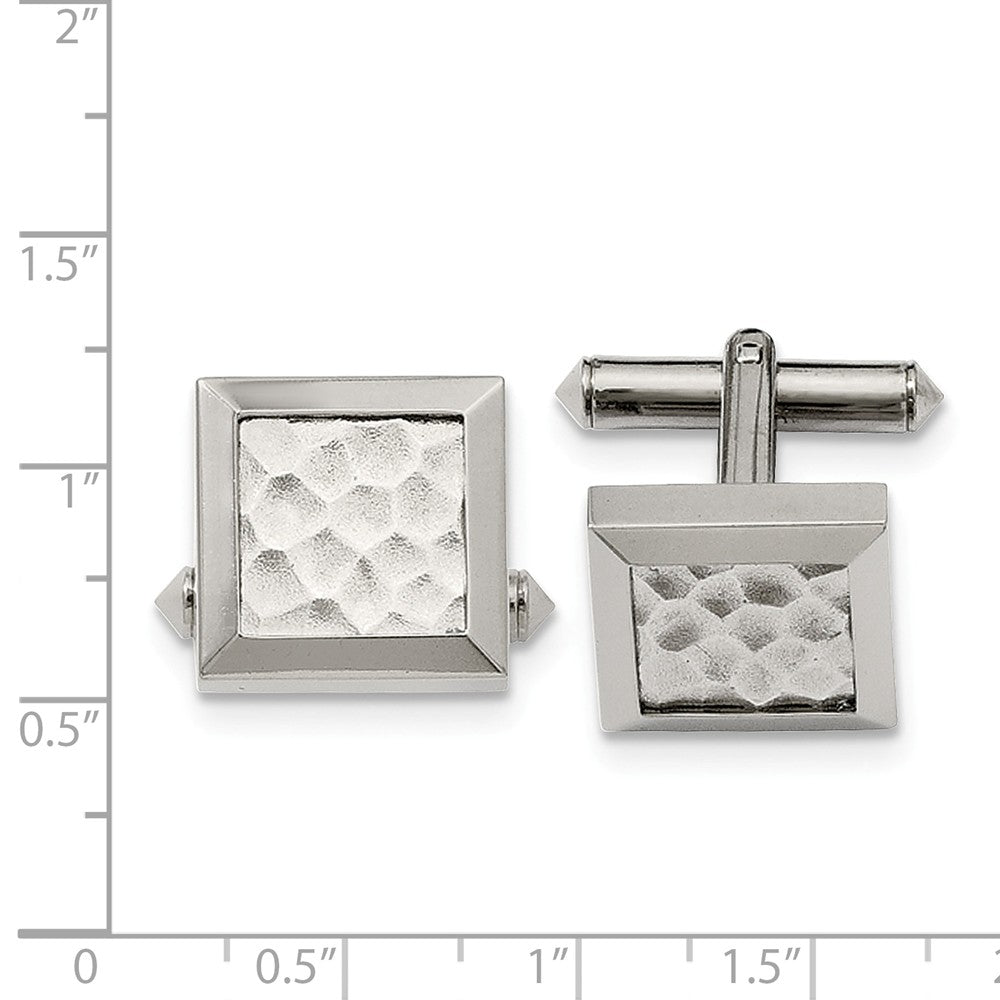 Alternate view of the Men's Titanium 16mm Square Polished and Hammered Cuff Links by The Black Bow Jewelry Co.