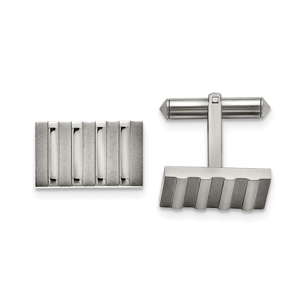 Men's Titanium Polished and Brushed Rectangular Striped Cuff Links, Item M8202 by The Black Bow Jewelry Co.