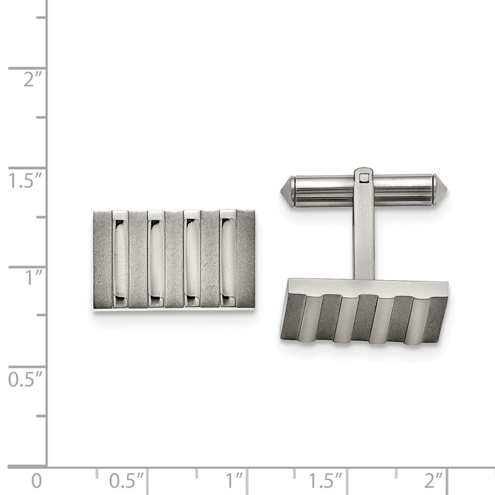 Alternate view of the Men's Titanium Polished and Brushed Rectangular Striped Cuff Links by The Black Bow Jewelry Co.