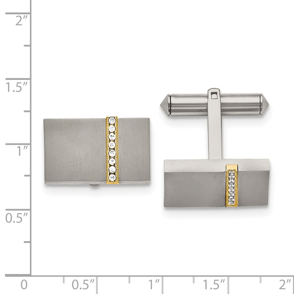 Alternate view of the Men's Titanium, Gold Tone Plated and CZ Rectangular Cuff Links by The Black Bow Jewelry Co.