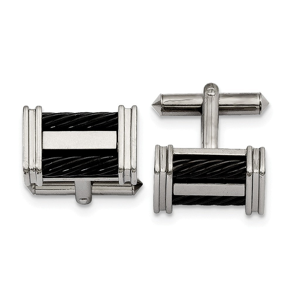 Men's Titanium and Black Plated Wire 20mm Rectangular Cuff Links, Item M8206 by The Black Bow Jewelry Co.
