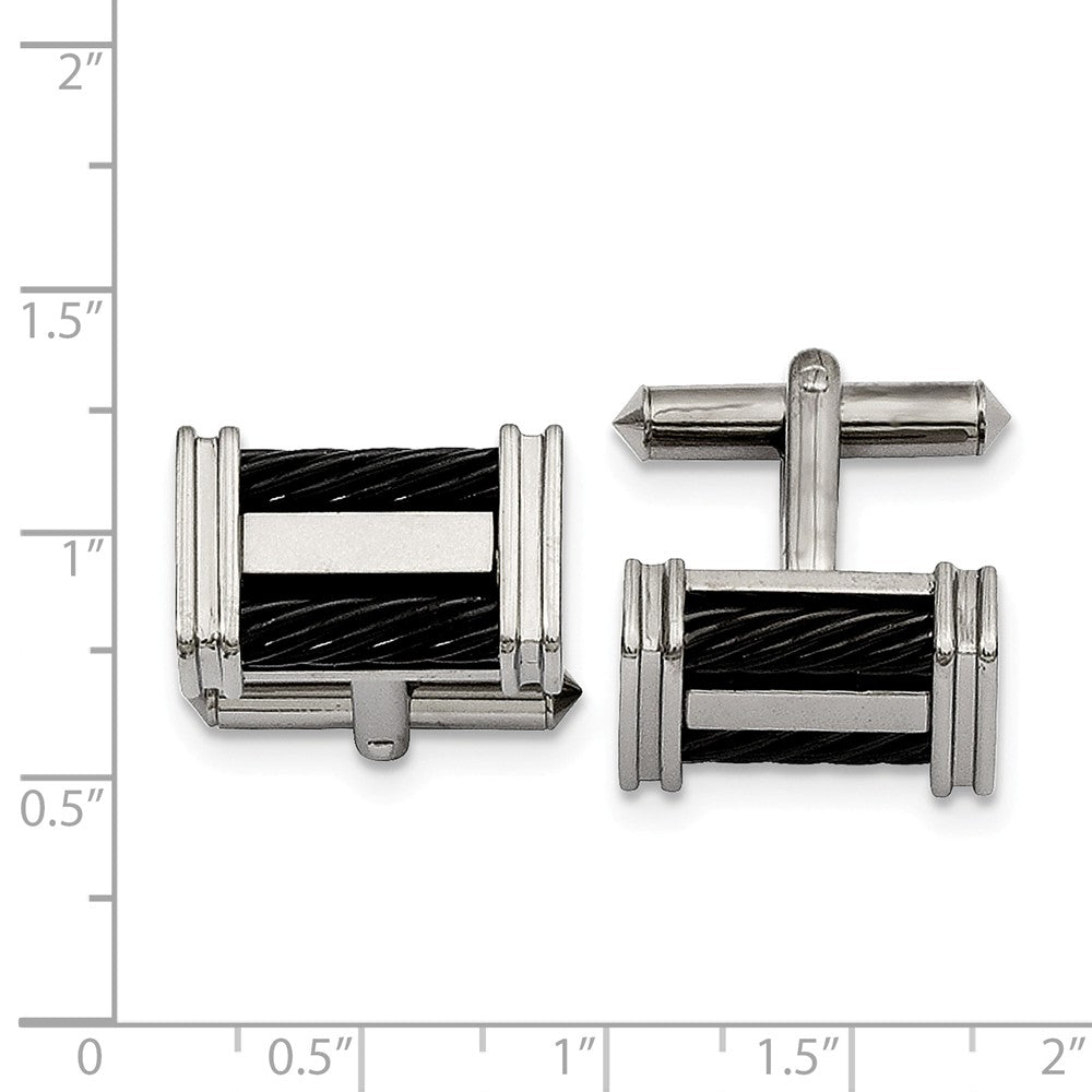 Alternate view of the Men's Titanium and Black Plated Wire 20mm Rectangular Cuff Links by The Black Bow Jewelry Co.