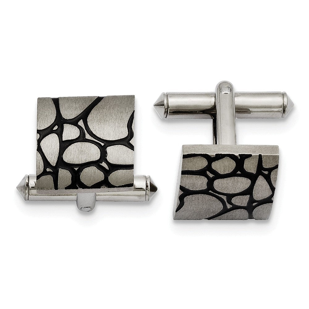 Men&#39;s Titanium and Black Enameled 14mm Square Cuff Links, Item M8209 by The Black Bow Jewelry Co.