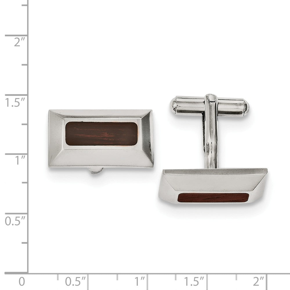 Alternate view of the Men's Stainless Steel and Wood Inlay Pyramid Cuff Links by The Black Bow Jewelry Co.