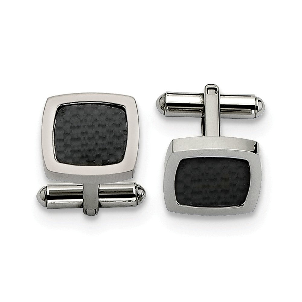 Men's Stainless Steel and Black Carbon Fiber Convex Cuff Links, Item M8239 by The Black Bow Jewelry Co.