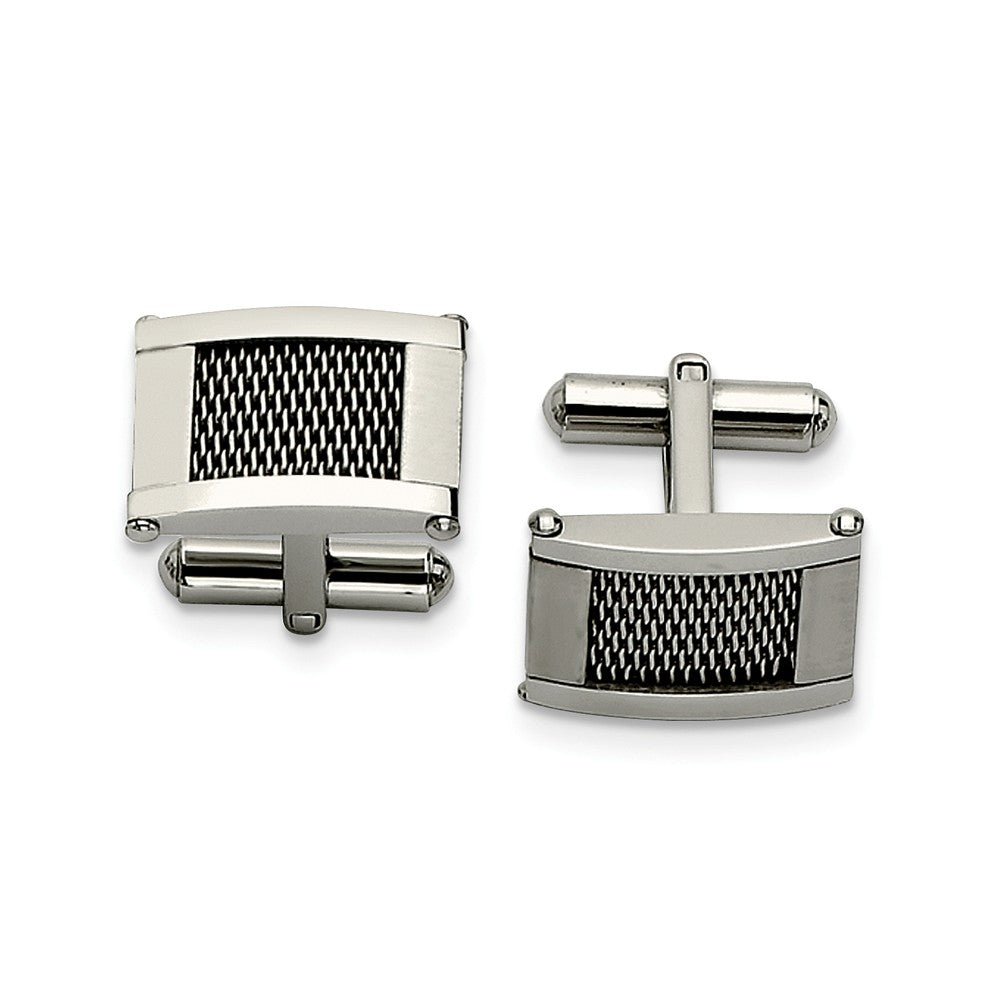 Men's Stainless Steel Polished and Brushed Mesh Rectangular Cuff Links, Item M8246 by The Black Bow Jewelry Co.