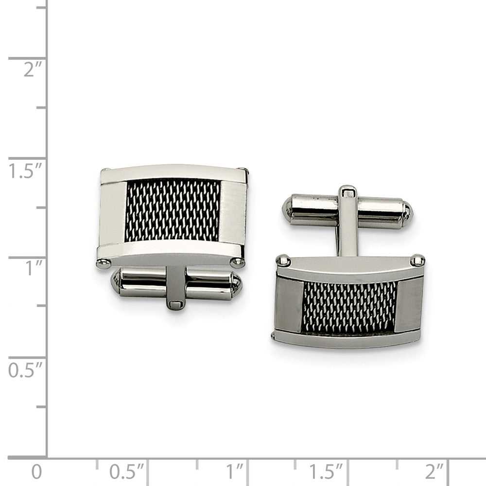 Alternate view of the Men's Stainless Steel Polished and Brushed Mesh Rectangular Cuff Links by The Black Bow Jewelry Co.