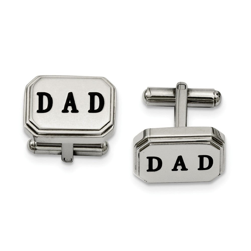 Men's Stainless Steel & Blk Enamel Rectangular Octagon DAD Cuff Links, Item M8262 by The Black Bow Jewelry Co.