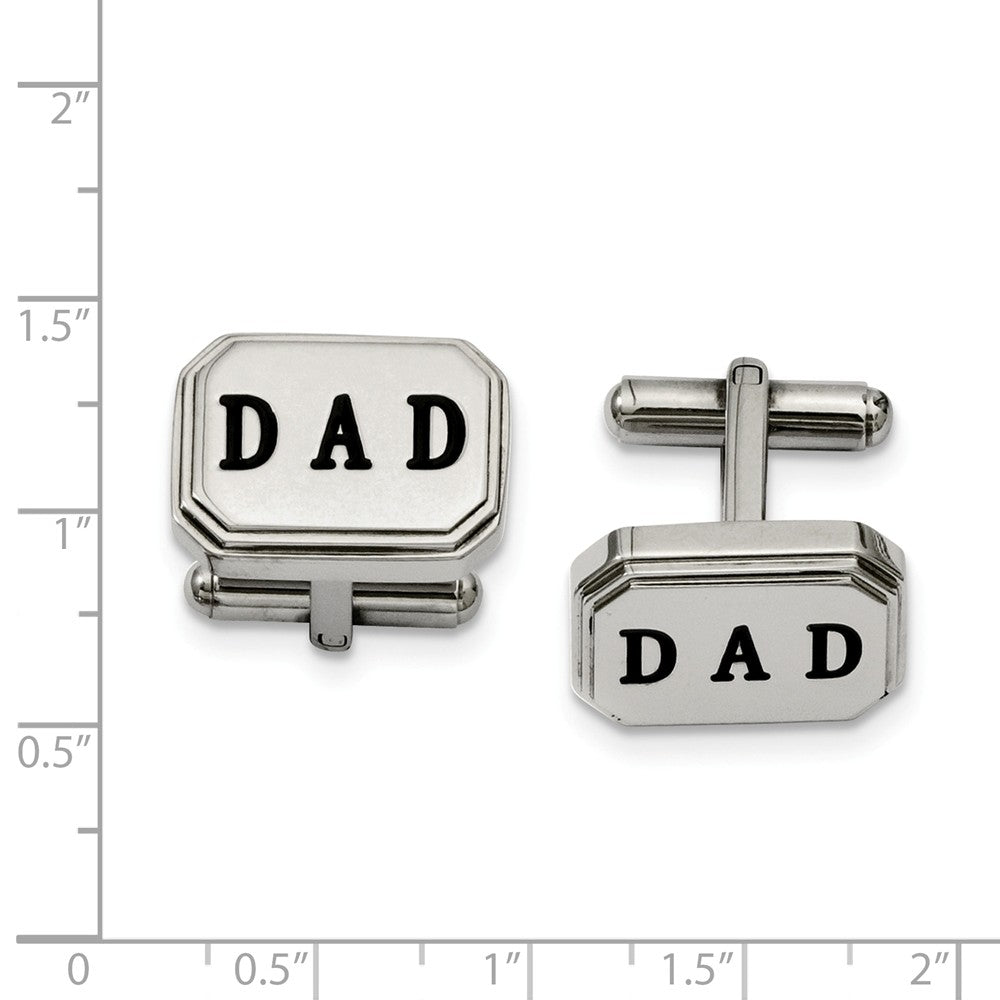Alternate view of the Men's Stainless Steel & Blk Enamel Rectangular Octagon DAD Cuff Links by The Black Bow Jewelry Co.
