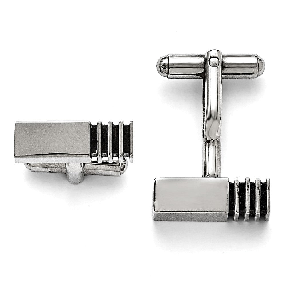 Men's Stainless Steel Square Tube Polished and Antiqued Cuff Links, Item M8268 by The Black Bow Jewelry Co.