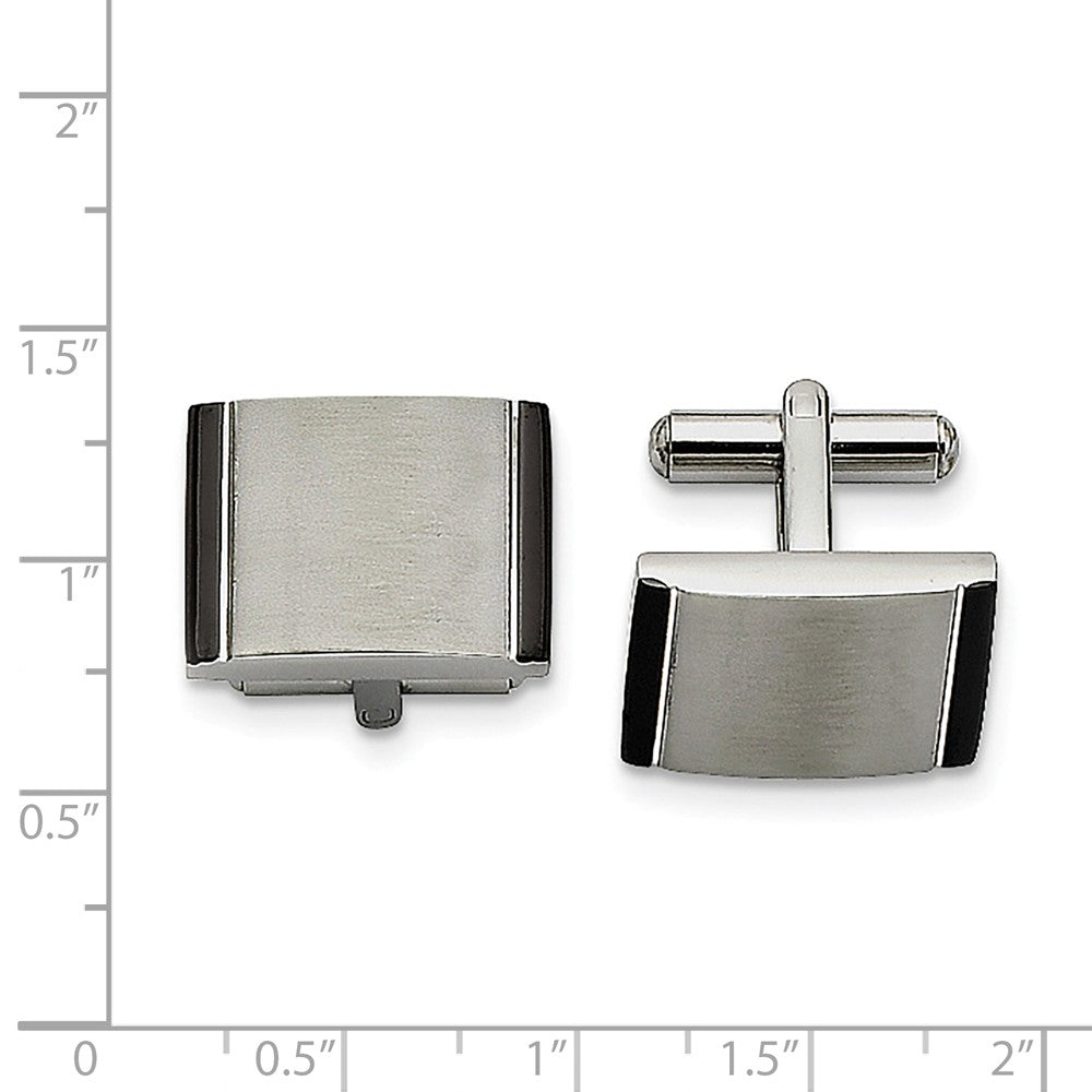 Alternate view of the Men&#39;s Stainless Steel &amp; Black Acrylic Brushed Rectangular Cuff Links by The Black Bow Jewelry Co.